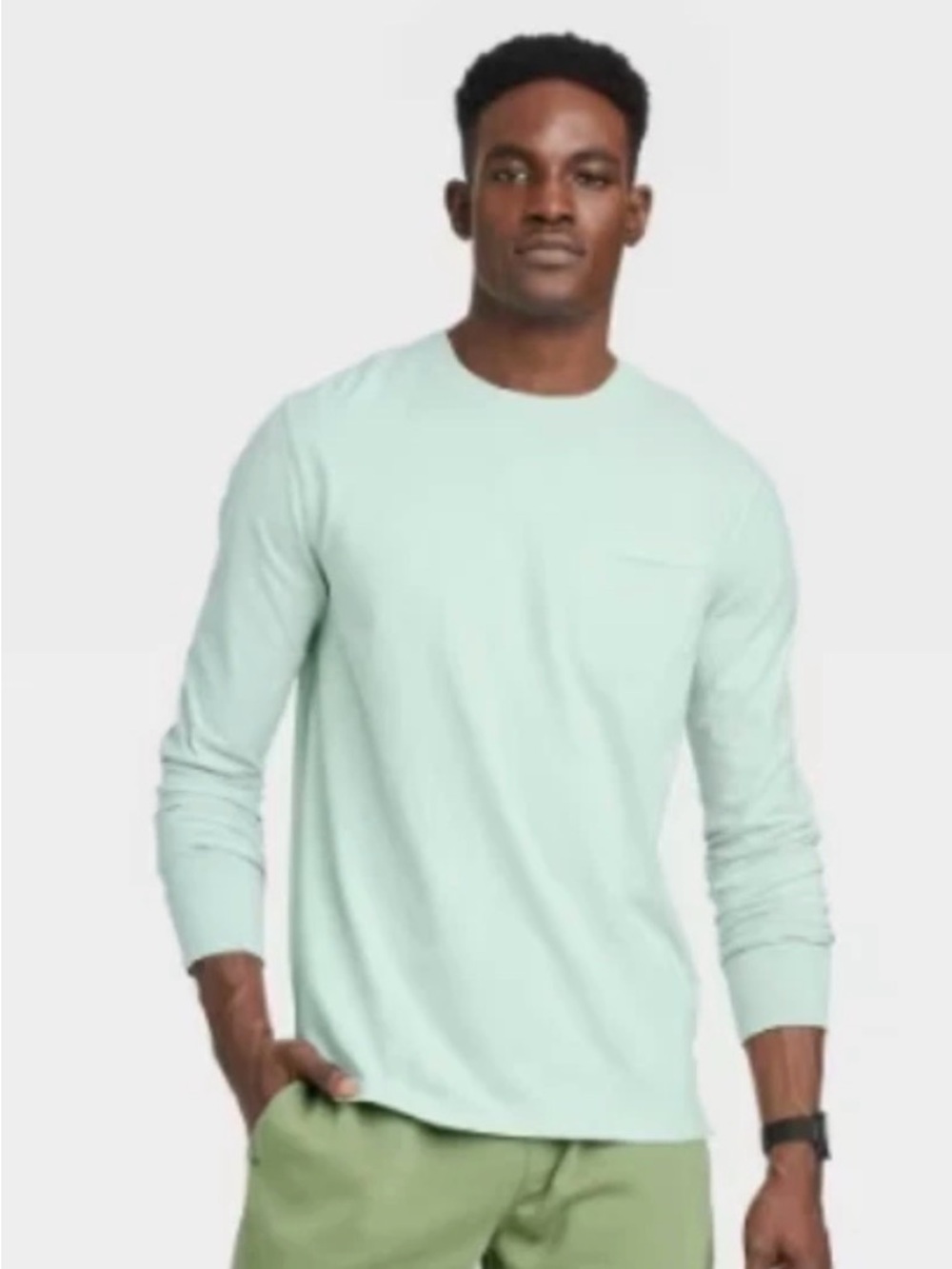 Goodfellow & Co. Men's Long Sleeve Pocket T-Shirt in blue, size Large
